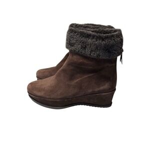 Stuart Weitzman Warmer Womens Ankle Boots Size 7M Brown Suede Leather Faux Fur